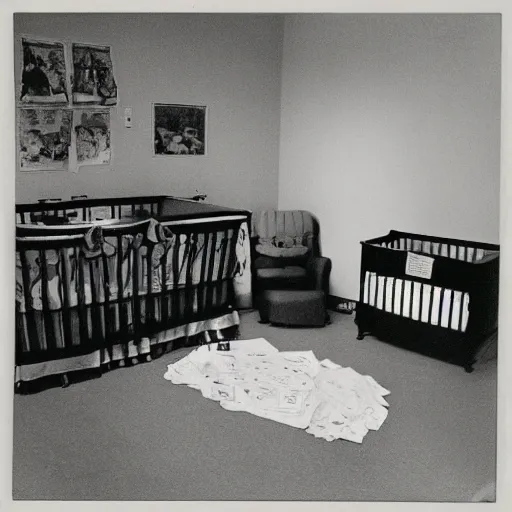 Image similar to creepy nursery liminal space, dark photograph