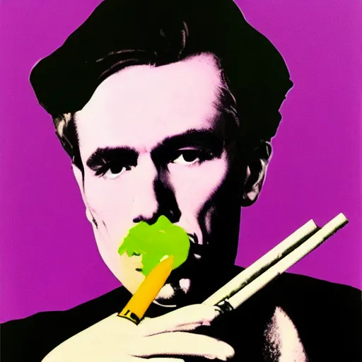 Image similar to a masterpiece portrait of Mean Dean smoking a cigarette by Andy Warhol