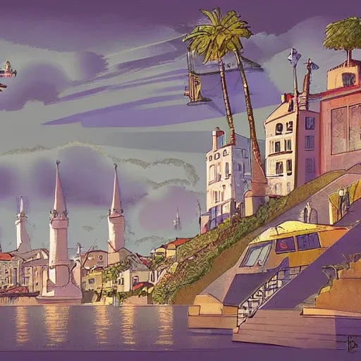 Image similar to cidade de lisboa, concept art, pastel soft colors, in the style of danny mcbride, knyazev konstantin