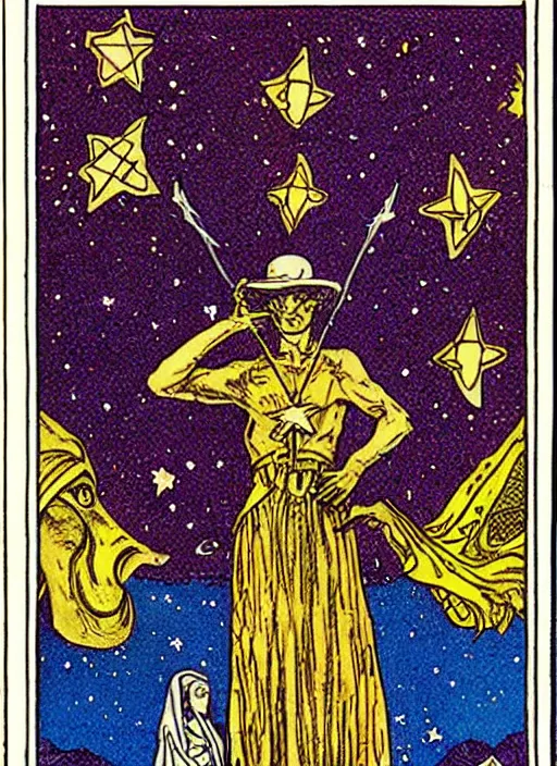 Image similar to the stars, tarot card by moebius