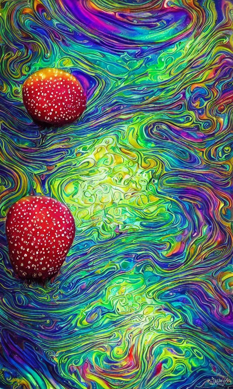 Image similar to ultra detailed acrylic pour fluid dynamics flow art painting of a iridescent amanita mushroom with a colorful swirl shimmering with pearlescence, acrylic marbling art of a toadstool by sam spratt, rhads, deviantart, psychedelic art, psychedelic, cosmic nebula, chromatic