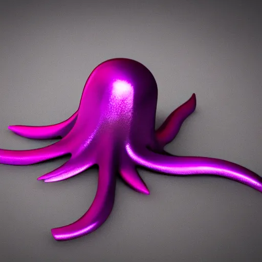 Prompt: 3 d render in blender of a shiny purple metal octopus with knives on the end of its tentacles