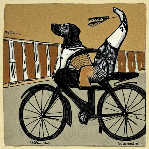 Image similar to illustration of a dog riding a bike in paris in the style of p. d. eastman