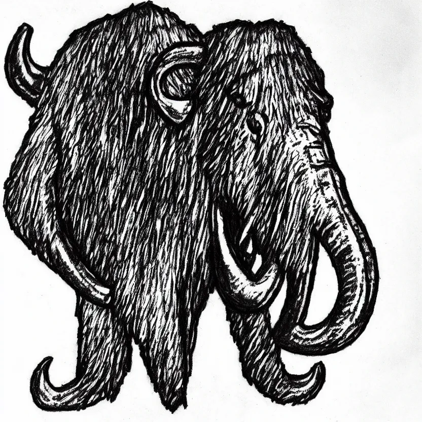 Image similar to stylized wooly mammoth sports logo sketch, pen drawing, black and white