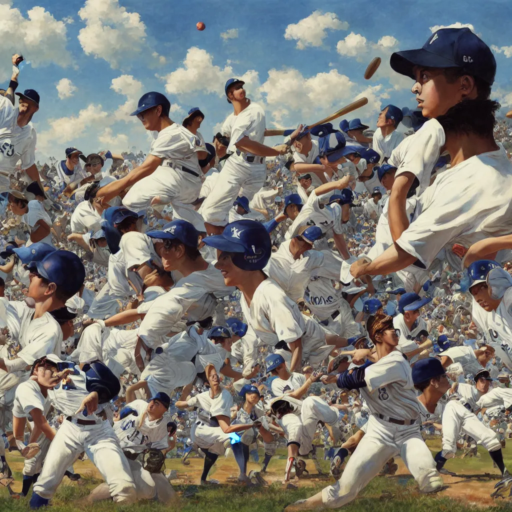 Prompt: the scene of young baseball players winning in koshien stadium, blue sky and white clouds, amazing, thighs, the feeling of summer, intricate, highly detailed, digital painting, artstation, concept art, sharp focus, illustration, art by greg rutkowski and alphonse mucha