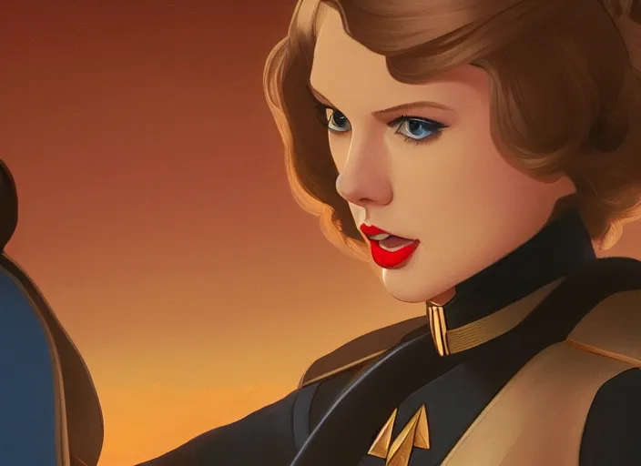 Image similar to a disney film still of taylor swift as a star trek officer, finely detailed features, closeup of the face, perfect art, dusk, blue hour, gapmoe yandere grimdark, trending on pixiv fanbox, painted by greg rutkowski, makoto shinkai, takashi takeuchi, alphonse mucha, akihiko yoshida