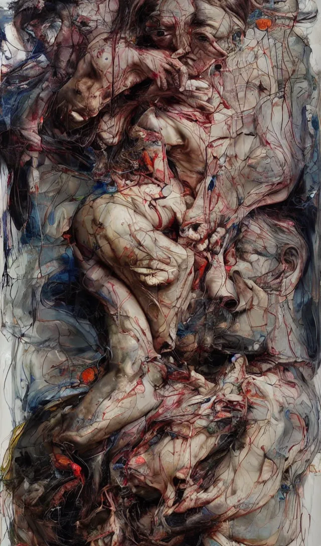 Image similar to there is ugliness in beauty, but there is beauty in ugliness. expressive sadness and fear. full body by jenny saville, scifi, neo - gothic, intricate, rich deep colors. part by james jean, part by adrian ghenie and gerhard richter.