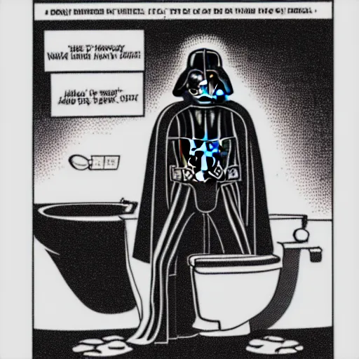 Image similar to Darth Vader sitting on the toilet reading a newspaper