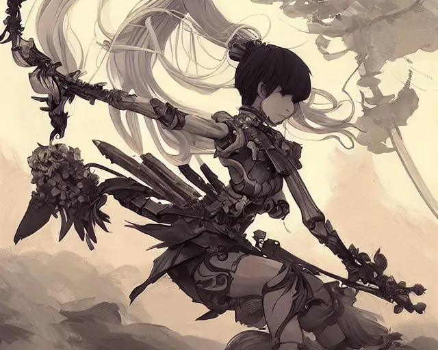 Image similar to anime girl warrior fighting a skeleton confident pose, intricate, elegant, sharp focus, illustration, highly detailed, concept art, matte, trending on artstation, anime, art by james jean and artgerm and brian despain and alberto mielgo, greg rutkowski, wlop, ilya kuvshinov, strong strokes