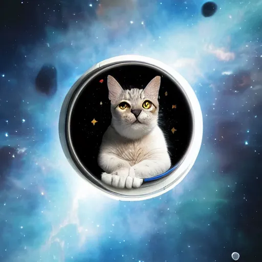 Image similar to A cat in space, hyper realistic, HD, HQ, photo realistic