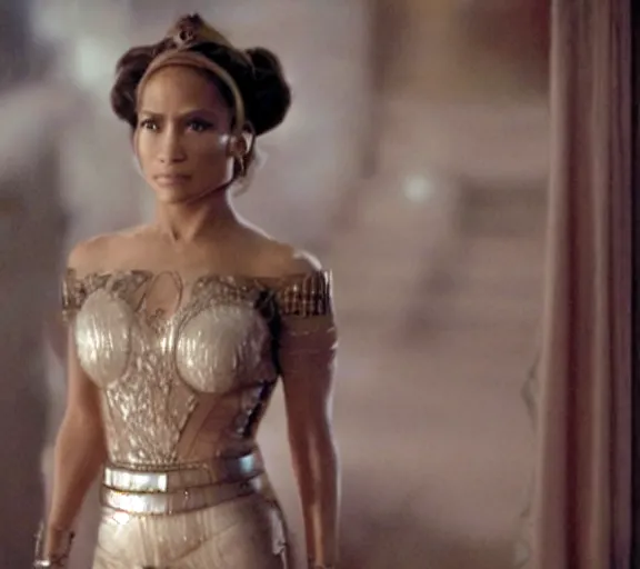 Image similar to a movie still of jennifer lopez as princess leigha in the movie star wars