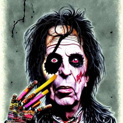 Image similar to graphic illustration, creative design, alice cooper, biopunk, francis bacon, highly detailed, hunter s thompson, mixed media, concept art