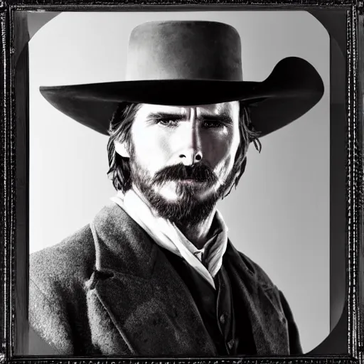 Image similar to an 1 8 0 0 s photo of christian bale playing the role of clint eastwood, squinting at high noon, in the style of a clint eastwood movie, the good, the bad and the ugly, vibe, glory days, mount rushmore, justice, american flag, independence, patriotism, black and white, artgerm