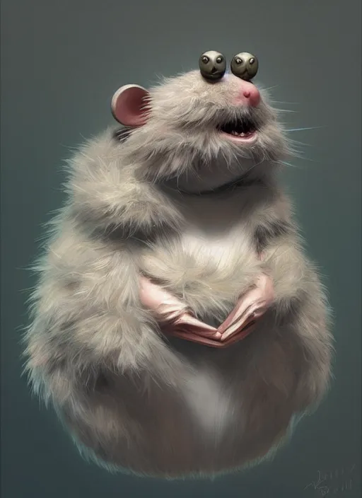 Image similar to anthropomorphic triangle head in fluffy hamster mr. bean, intricate, elegant, highly detailed animal monster, digital painting, artstation, concept art, smooth, sharp focus, illustration, art by artgerm, wayne barlowe, trending on artstation and greg rutkowski and alphonse mucha, 8 k