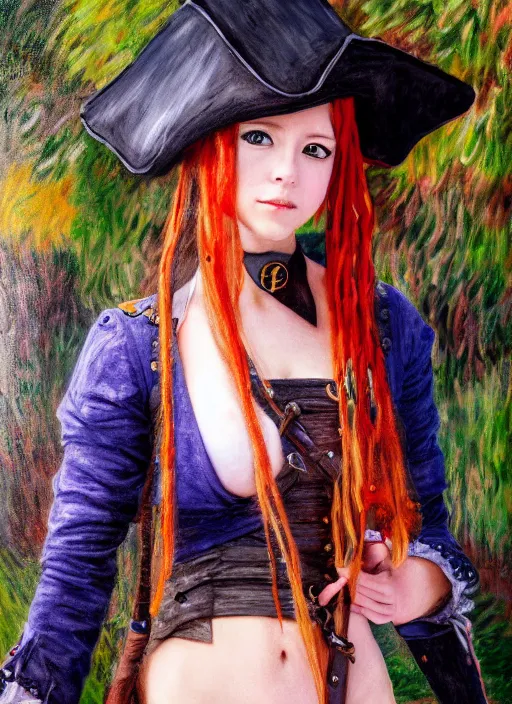 Prompt: a portrait of a female pirate, an in character outfit, very anime in impressionist style, anime trending artwork, 4 k, anime painter studio, by claude monet