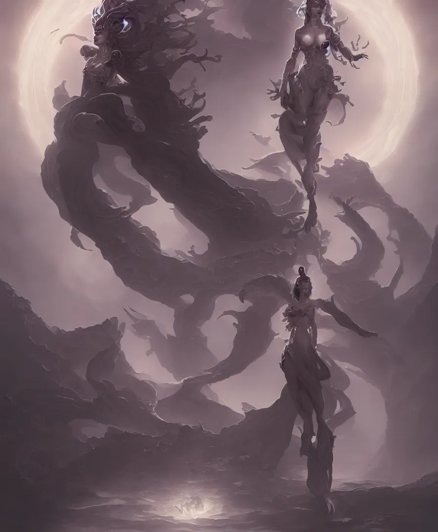 Image similar to goddess of Shadows in the style of nekro, artgerm, wlop, glowing halo, octane render, peter mohrbacher, artstation