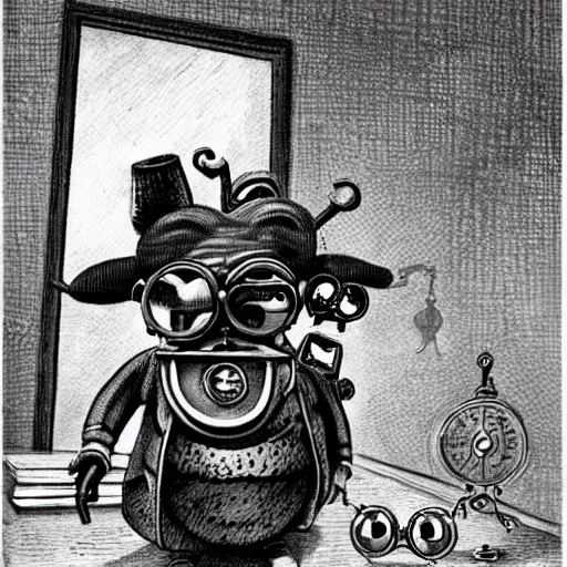 Prompt: a rat with steampunk googles, by Charles Addams