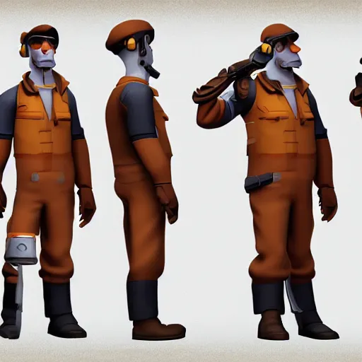 Prompt: character art of the engineer from team fortress 2, video game character art, concept art,