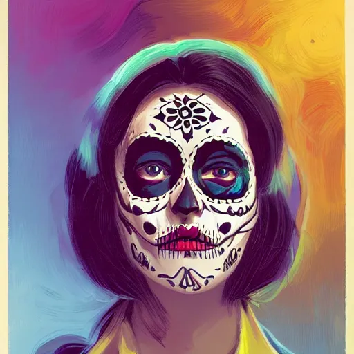 Prompt: portrait, day of the dead by petros afshar, hyper real, laurie greasley, jc leyendecker and singer sargent