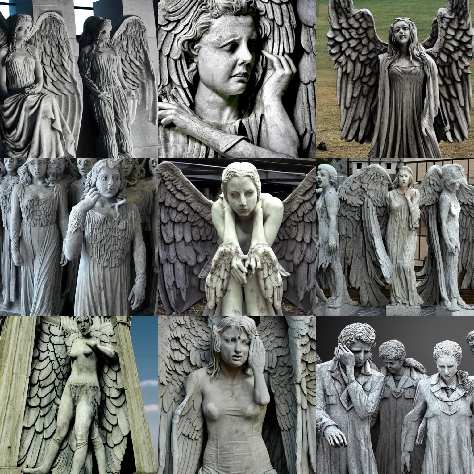 Prompt: weeping angels, doctor who, body horror