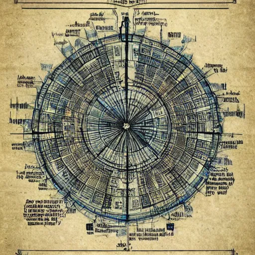 Image similar to blueprint diagram schematic of arcane eldritch mystical magic