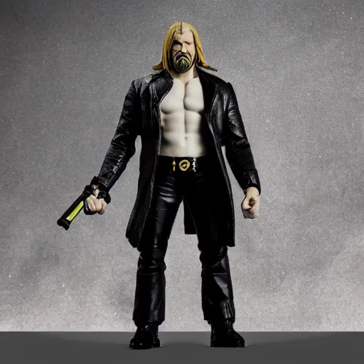 Image similar to Full body shot of a Triple H vinyl figure as a villain, white background, 3d, high quality, depth of field, high contrast, 8k, concept art, smooth, sharp focus, highly detailed