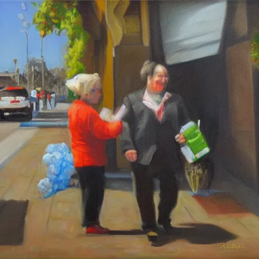 Image similar to Random act of kindness, oil on canvas, art, highly detailed