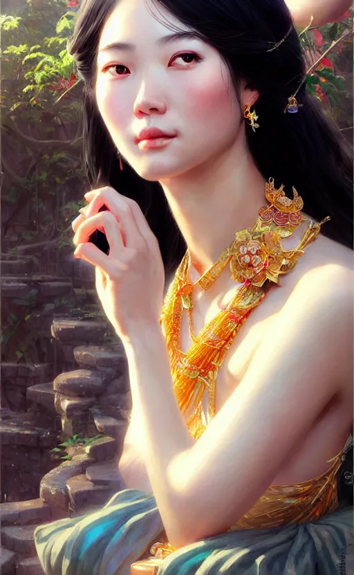 Prompt: a beautiful taiwan goddess with sundress with jewelry | | winter, realistic shaded, unpleasant face, good looking, fine details, realistic shaded lighting poster by greg rutkowski, magali villeneuve, artgerm, jeremy lipkin and michael garmash and macoto takahashi