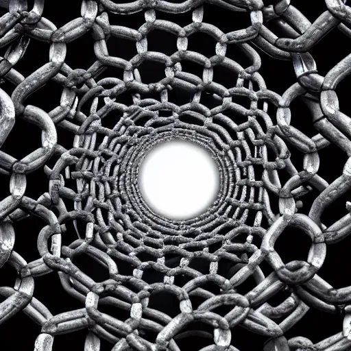 Prompt: photography of a chain made out of black holes, black hole chain, linked black holes, 8 k resolution