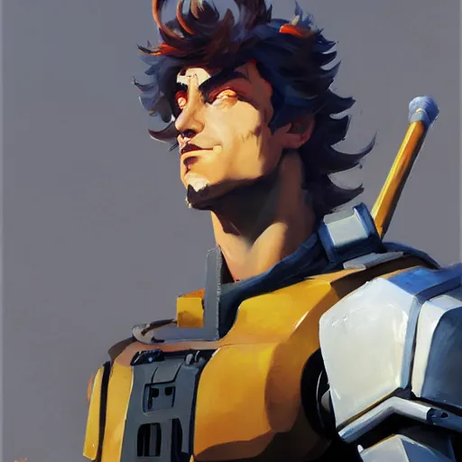 Image similar to greg manchess portrait painting of armored spike spiegel as overwatch character, totally whack, medium shot, asymmetrical, profile picture, organic painting, sunny day, matte painting, bold shapes, hard edges, street art, trending on artstation, by huang guangjian and gil elvgren and sachin teng