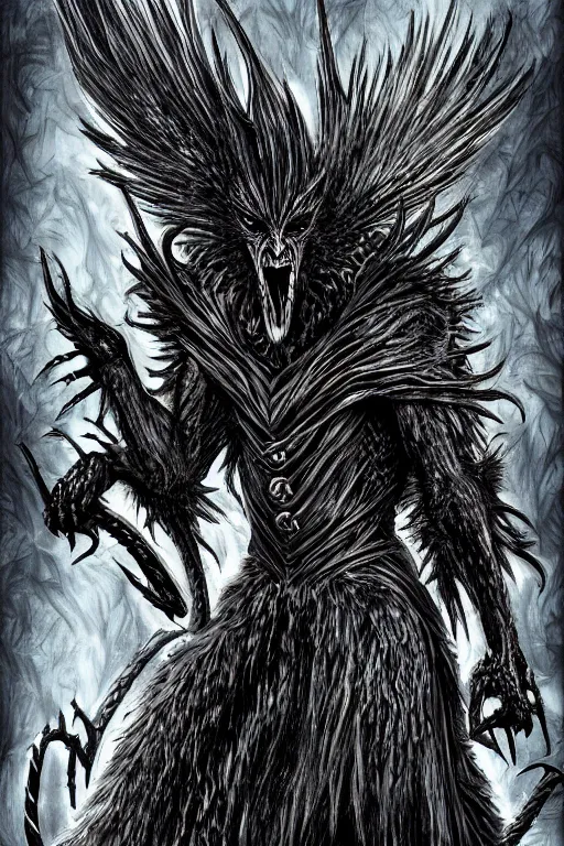 Prompt: raven fiend, fangs, highly detailed, digital art, sharp focus, trending on art station, kentaro miura manga art style