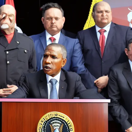 Image similar to puppet president in a podium giving a press conference