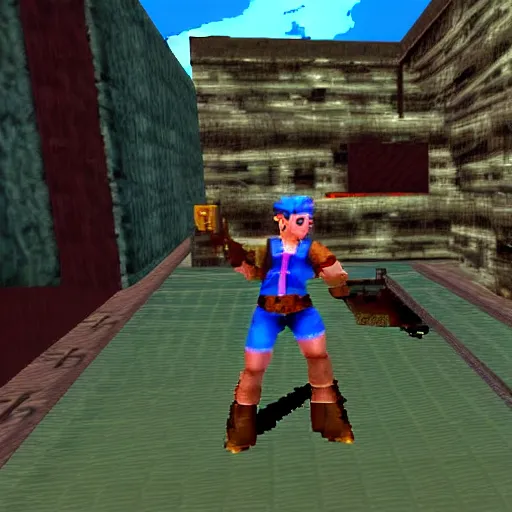 Image similar to link with a gun, ps 1 graphics