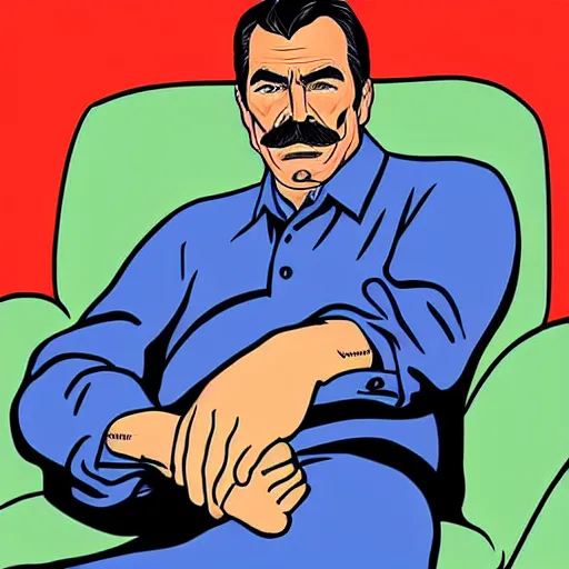 Image similar to tom selleck portrait illustrated by dan clowes