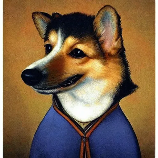 Image similar to corgi dog painting, leonardo da vinci style