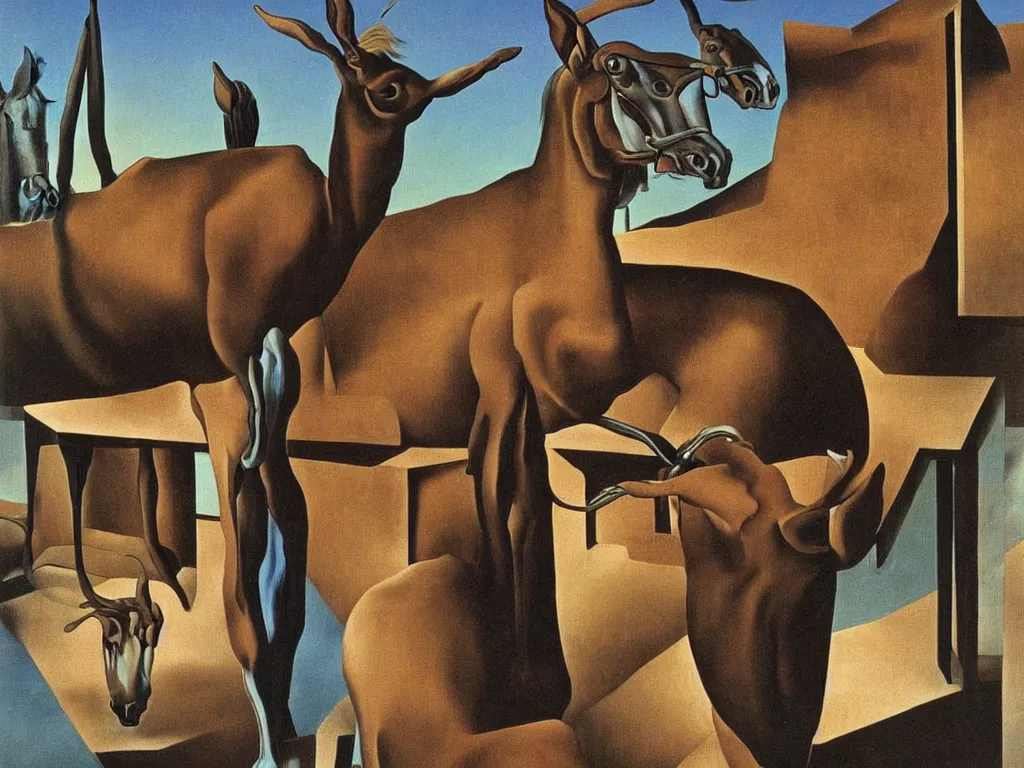 Image similar to a mule in the a rustic bar, by Salvador Dali, by Rene Magritte, award winning, amazing resolution.