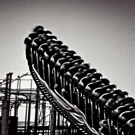 Prompt: death enjoying riding a roller coaster, coney island, digital photography, highly detailed,