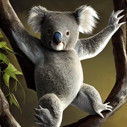 Image similar to koala as a god, weta hyperrealism cinematic lighting and composition