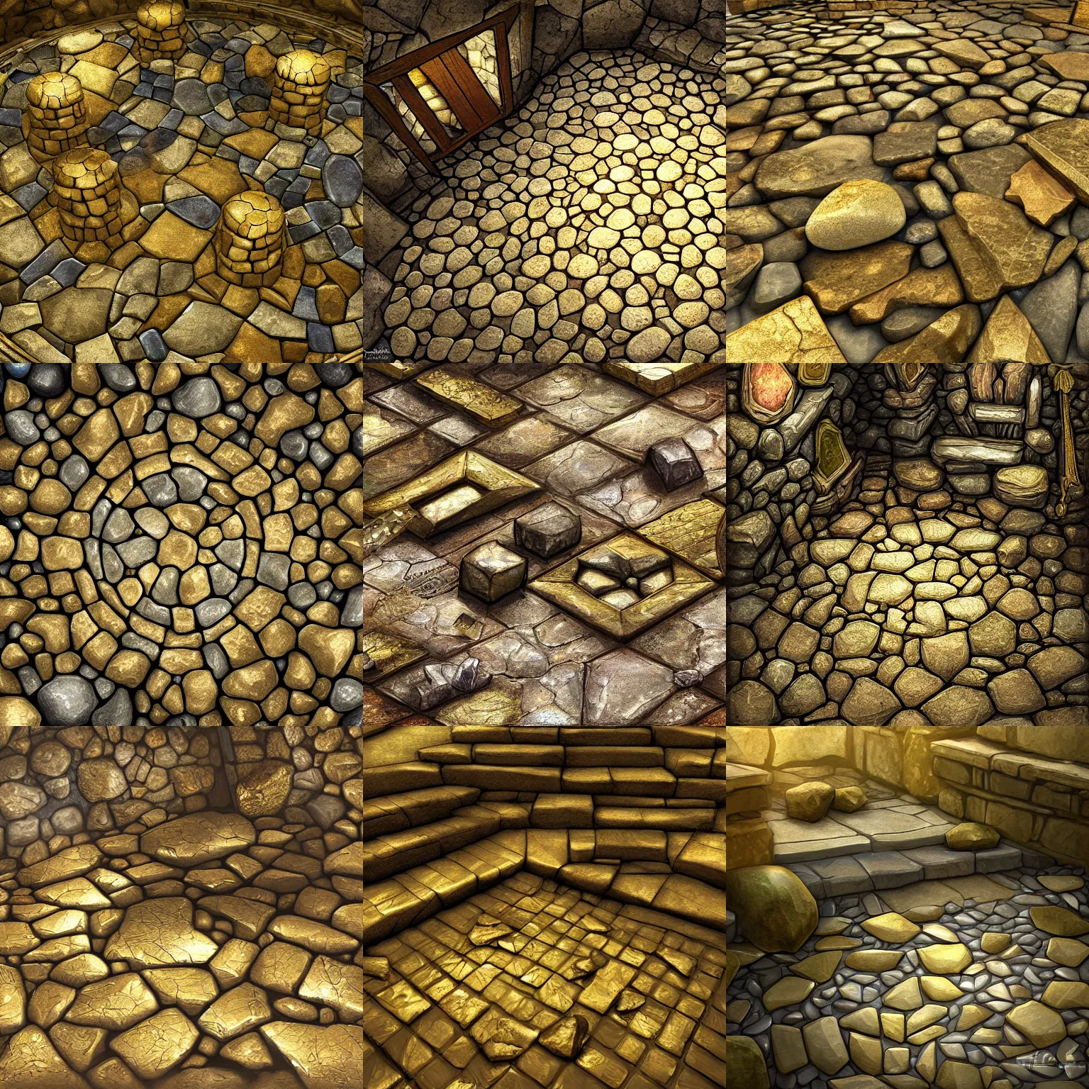 Prompt: trap, stone floor, gold pile in center, dnd fantasy digital art, high detail, realistic