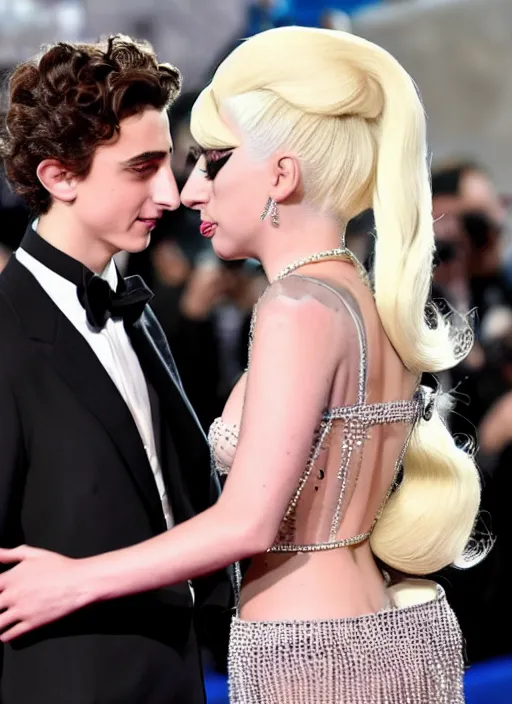 Image similar to timothee chalamet meets lady gaga, canon, highly realistic. high resolution. highly detailed 8 k. 4 k.