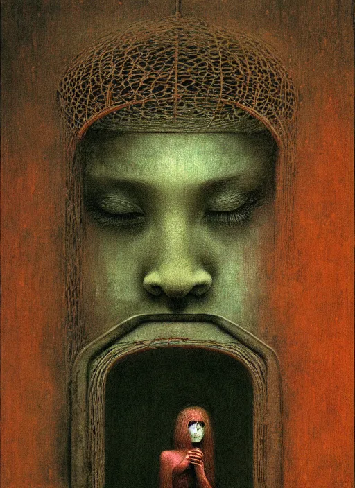 Image similar to girl inside birdcage by Beksinski