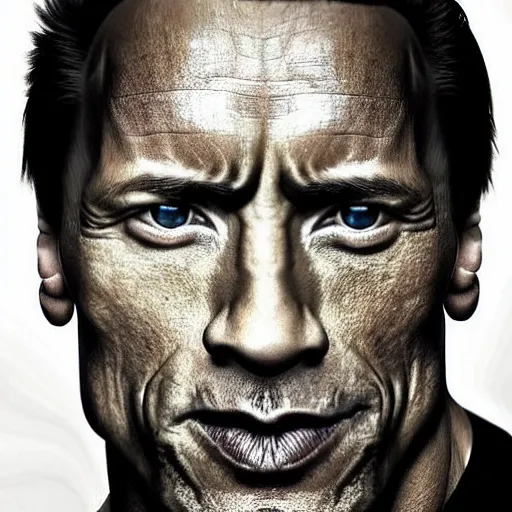 Prompt: ( dwayne johnson ) have a face of arnold arnold schwarzenegger. symmetric face, coherent face, coherent eyes, symmetric eyes