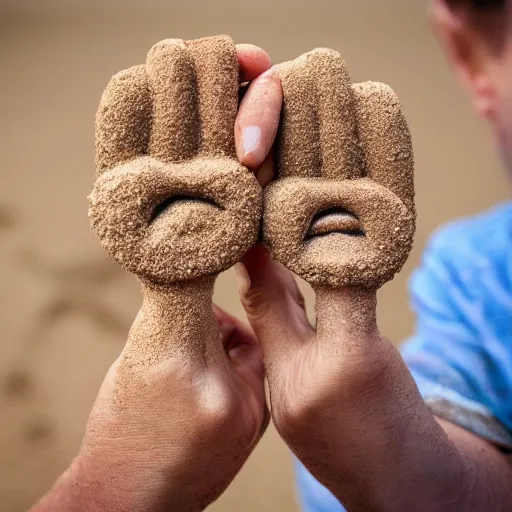 Image similar to a pair of hands holding a face made of sand