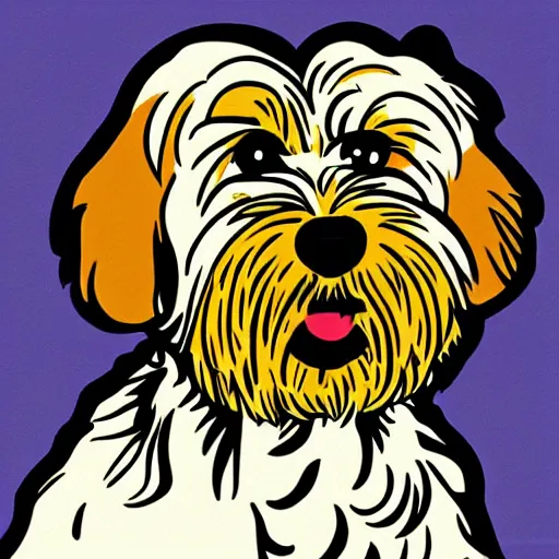 Image similar to wheaten terrier in the style of roy lichtenstein