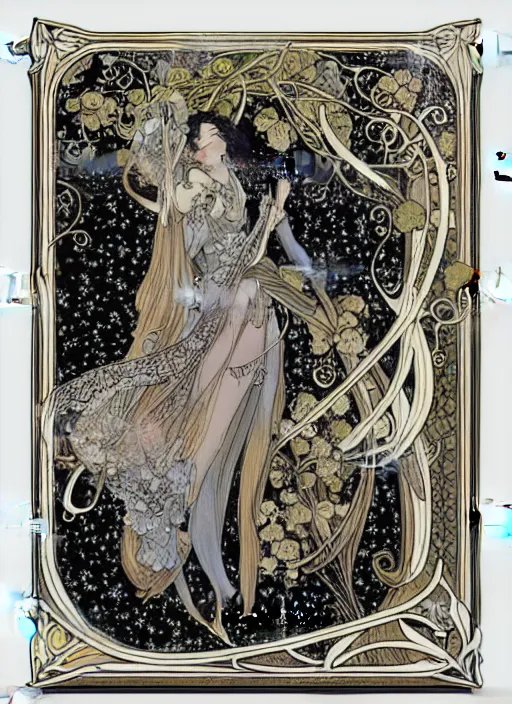 Image similar to an art nouveau picture frame around a blank canvas vector art by brian froud