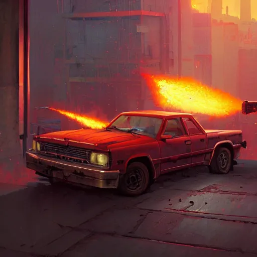 Prompt: red rusty oil - drum with a pack of dynamite on it's side in gta v, stephen bliss, unreal engine, fantasy art by greg rutkowski, loish, rhads, ferdinand knab, makoto shinkai and lois van baarle, ilya kuvshinov, rossdraws, tom bagshaw, global illumination, detailed and intricate environment