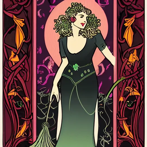 Prompt: artnouveau witch woman