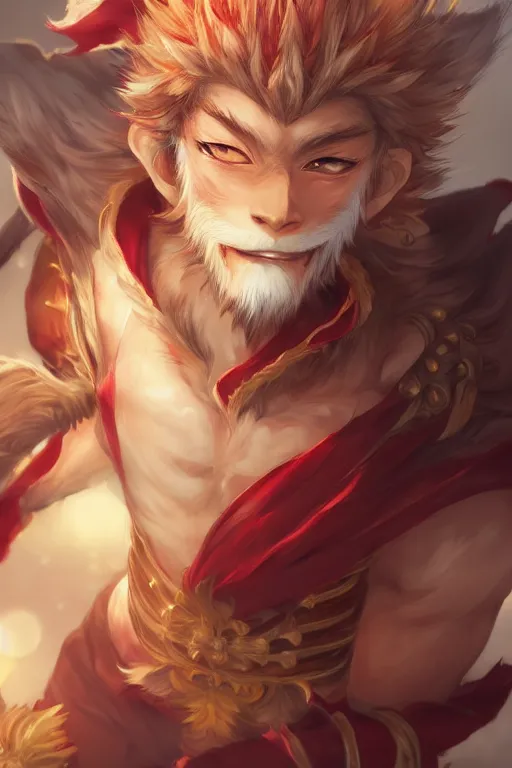 Image similar to beautiful anime art of Sun Wukong by WLOP, rossdraws, Logan Cure, Mingchen Shen, BangkuART, sakimichan, yan gisuka, JeonSeok Lee, zeronis, Chengwei Pan on artstation