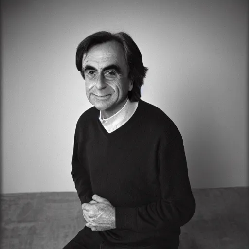 Prompt: portrait photograph of Carl Sagan, 135mm nikon f/2