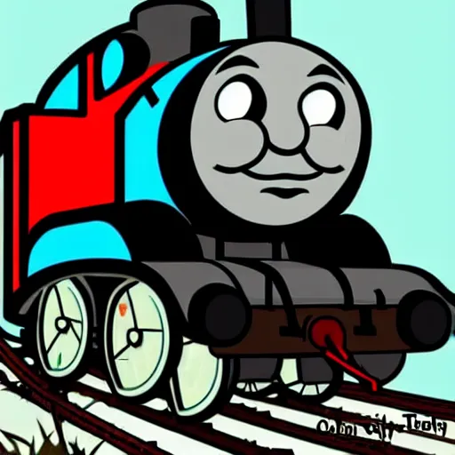 Prompt: thomas the tank engine in zombie inspired art